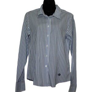 Gander Mtn Wrinkle-Resistant Stripe Button-Up Shirt M Blue/White Cotton Blend